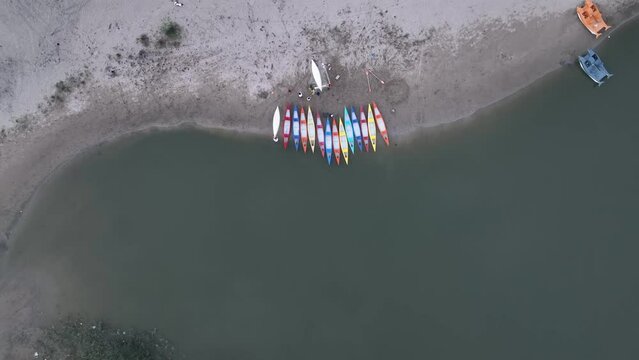 Canoe in the Sunset Time Drone Video, Mert Lake İgneada, Kirklareli Turkey