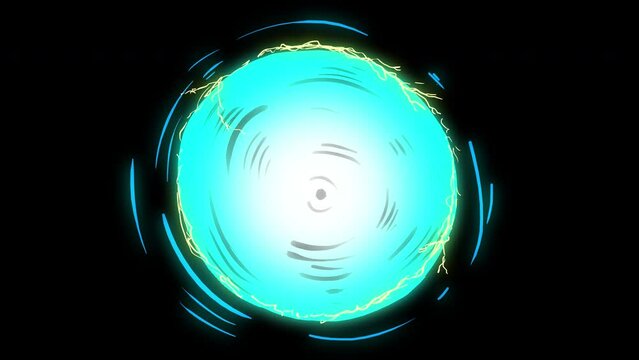Animation of the appearance of a blue magical portal with electricity. A shining cartoon gate. The concept of transition to a fantastic world. stock video in 4K with alpha channel.