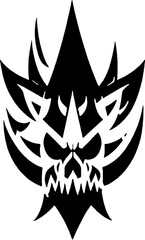black and white of evil monster head