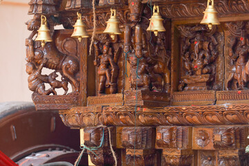 Beautiful God's wood sculptures on Big Temple Chariot	
