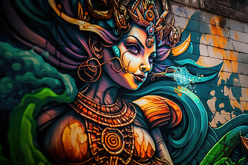 Graffiti on the wall. Urban wallpaper. AI