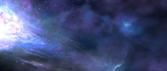 Naklejka na ściany i meble Space background. Abstract galaxy, universe. Magic sky, purple space. 3d render