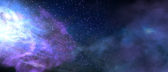 Space background. Abstract galaxy, universe. Magic sky, purple space.  3d render