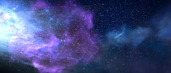 Space background. Abstract galaxy, universe. Magic sky, purple space.  3d render