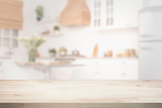 K&uuml;che Holzbrett Tisch Hintergrund unscharf Vorlage