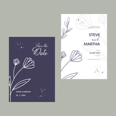 Minimalist floral wedding invitation with hand drawn leaf decoration