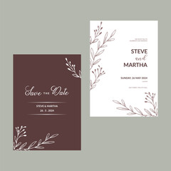 Minimalist floral wedding invitation with hand drawn leaf decoration