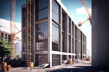building under construction  with construction crane  