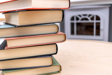 World Book Day concept. Close-up of Stacked Books