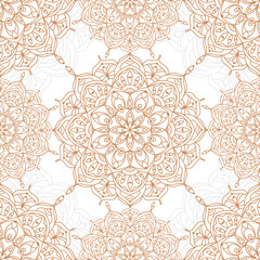 Abstract seamless pattern of gold luxury mandala with floral elements. Decorative vintage golden ornament. Ethnic mosaic oriental vector illustration for design wallpaper, wrapping paper, fabric
