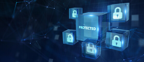 Cyber security data protection business technology privacy concept.  Protected 3d illustration