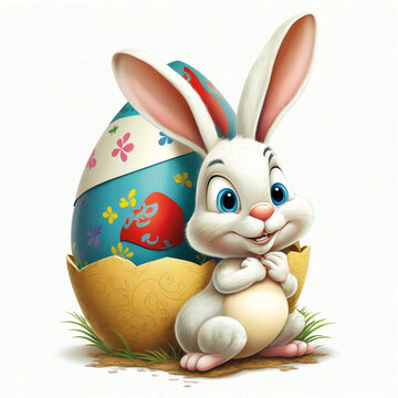 Cartoon - Osterhase mit Osterei &ndash; Generative AI