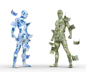 US Dollar vs Nigerian naira, Forex trading, currency pairing, human characters made of money, currency fight, 3d rendering