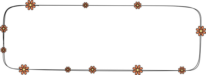 Hand drawn rectangle frame decoration element with flowers clip art