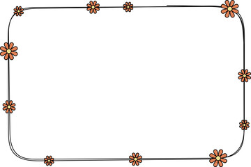 Hand drawn rectangle frame decoration element with flowers clip art