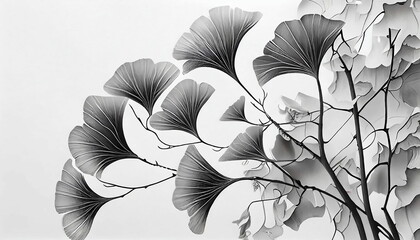 Ginkgo Schwarz Wei&szlig; Generative Art