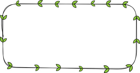 Hand drawn rectangle frame decoration element with leaves clip art