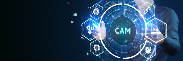 Obraz premium CAM Computer-aided manufacturing industrial technology automation concept.