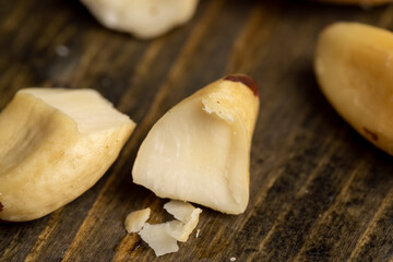 Brazil nuts peeled from the shell on the table