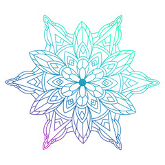 Hand drawn multi color gradient mandala with floral elements. Beautiful vintage colorful doodle ornament. Ethnic mosaic oriental vector outline sketch illustration isolated on white background