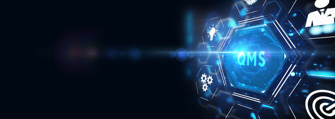 Quality management system business and industrial technology concept. QMS. 3d illustration