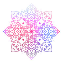 Hand drawn multi color gradient mandala with floral elements. Beautiful vintage colorful doodle ornament. Ethnic mosaic oriental vector outline sketch illustration isolated on white background