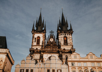 Church of our Lady before Tyn. Famous historical, gothic style building. Prague.