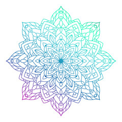 Hand drawn multi color gradient mandala with floral elements. Beautiful vintage colorful doodle ornament. Ethnic mosaic oriental vector outline sketch illustration isolated on white background