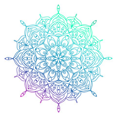 Hand drawn multi color gradient mandala with floral elements. Beautiful vintage colorful doodle ornament. Ethnic mosaic oriental vector outline sketch illustration isolated on white background