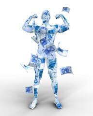 3D rendering of human figure made up of Nigerian naira notes