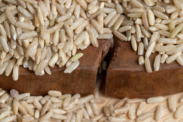 Unprocessed healthy dark rice, close up