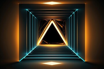 Neon Portal Tunnel Dreieck- Hintergrund schwarz - Generative AI