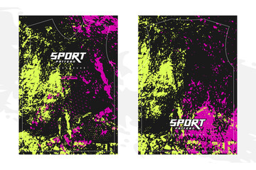Grunge textured sport t-shirt design for racing team, motocross, mtb, cycling, esports, front and back view