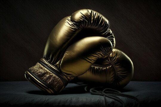 Boxhandschuhe Gold , schwarzer Hintergrund - Sudio Licht Close Up - Generative AI