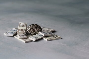 Money and brain with copy space for text. Business and finance concept