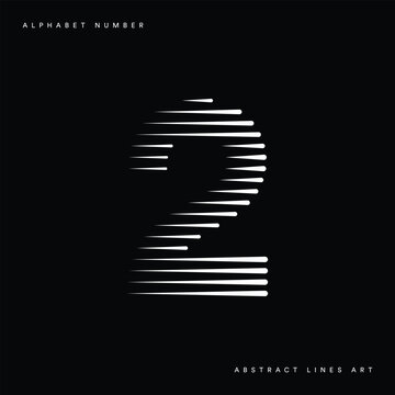 Number 2 logo, modern abstract with white linear halftone lines and speed motion effect on black background