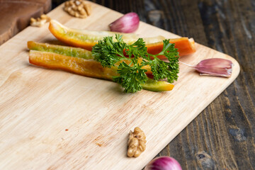 Clean washed parsley on the table during cooking