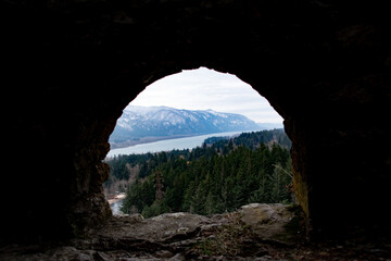 The Columbia River Gorge in Oregon & Washington Framed Through Stone Arch