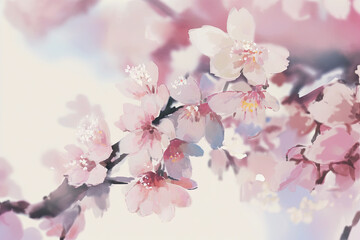 Fototapeta premium Cherry blossoms, watercolor, Generative AI