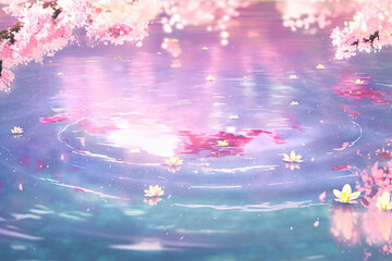Cherry blossoms floating in water, Generative AI