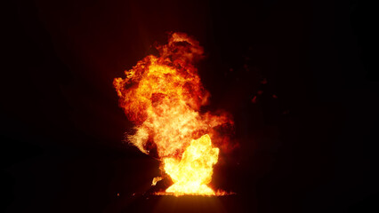 Fototapeta na wymiar 3D rendering of an impressive intense explosion on a black background