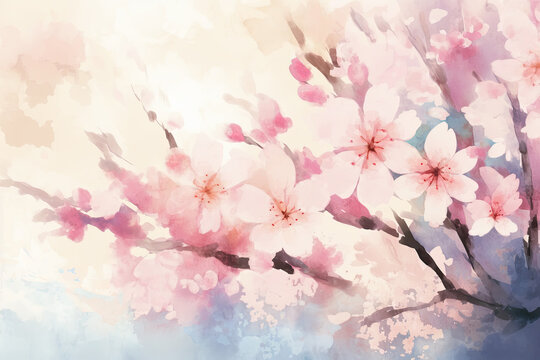 Cherry blossoms, watercolor, Generative AI