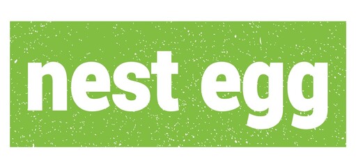 nest egg text written on green stamp sign.