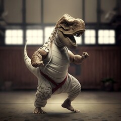 Little dinosaur working out, work out, gym, generative ai
