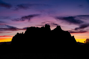 Smith Rock Silhouettes at Colorful Sunset in Oregon