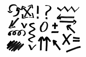 Various abstract lines and symbols drawn by hand on a white background
