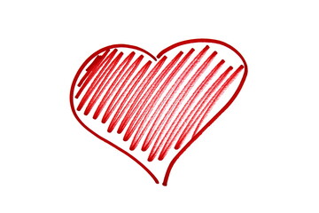 A heart with an arrow is drawn with a red marker on a white isolated background.	