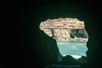 Ajuy Fuerteventura Spain. September 11, 2022. tourists inside the caves of Ajuy, Fuerteventura, Spain