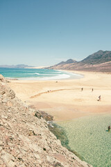 Fuerteventura Spain. September 14, 2022. Tourists on the Cofete beach in Fuerteventura