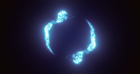 Fototapeta premium Abstract glowing looped circle made of blue lines of magical energy particles. Abstract background